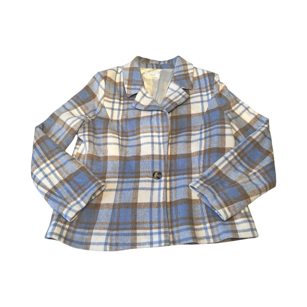 Sage The Label Blue Brown Plaid Single Button Blazer Jacket LC152061 Womens M‎